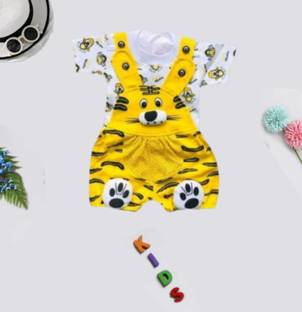 Tintin Dungaree For Baby Boys & Baby Girls Animal Print, Printed Cotton Blend, Polycotton, Pure Cotton