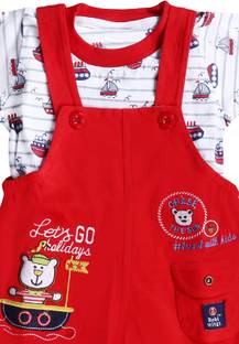 Roblefly Dungaree For Baby Boys & Baby Girls Striped, Graphic Print Pure Cotton