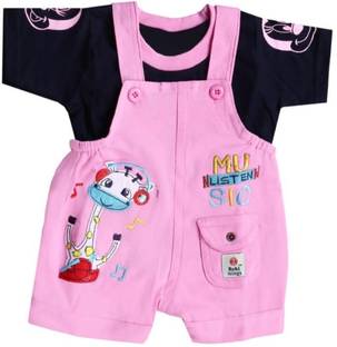 PURPLEINDIA Dungaree For Baby Boys & Baby Girls Casual Embroidered Cotton Blend