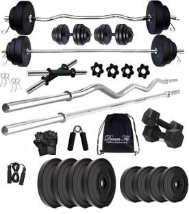 DreamFit 30 kg 30 kg with Staight , Curl Rod , pair of 2 kg pvc Hex Dumbbells Home Gym Combo