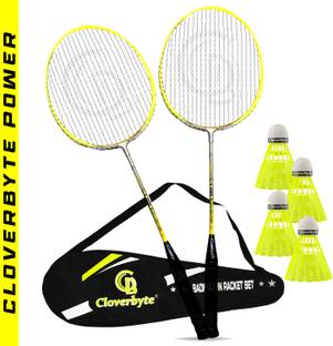 CLOVERBYTE POWER Yellow LightWeight Badminton Racquet 1 Pair with 4 pc Shuttlecocks & Cover Badminton Kit