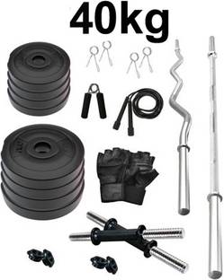 DCS Pro 40 kg FITNESS GYM KIT + 3Ft. (Straight + Bend) RODS & FITNESS ACCESSORIES Home Gym Combo