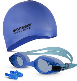 VIVA SWIMMING Combo 704 Swimming Goggles & Swimming Cap, 2 Ear Plug Swimming Kit
