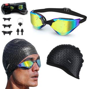 SLOVIC Goggles & Cap for Adults | UV Protection| Combo Swimming Kit