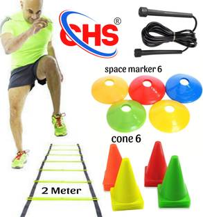 CHS Agility Ladder 2Meter (Rung of 5) 6 Cone 6inch +6 Space Marker & Shipping Rope Football & Fitness Kit