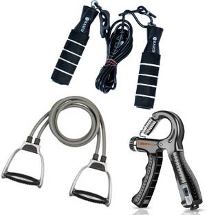 LatinX Combo of Hand Grip Strengthener with Resistance Band & Skipping Rope Fitness Accessory Kit Kit
