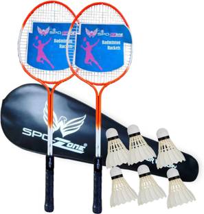 SPO Zone Badminton Kit Combo Set Of 2 Piece Racquet With 6 Piece Shuttlecocks With Net Badminton Kit