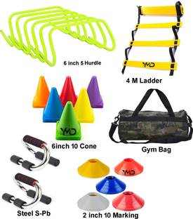 YMD 6 Inch 5 hurdle, 10 Cone, 10 Space Marker, 4M Ladder Agility, S-Steel Bar Bag Football Kit