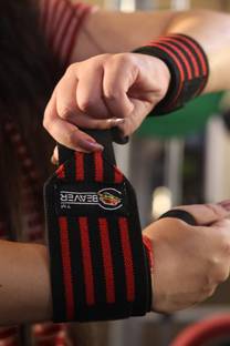 Beaver Wrist Support Wraps, Black and Red Striped, Weightlifting Gym Equipment Fitness Accessory Kit Kit