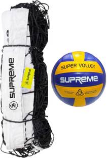 Supreme Volleyball Combo (1 Volleyball Net Nylon 4 Side Tape,1 Volleyball Leather Pasted Molded 18 P. ) Volleyball Kit