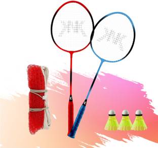 KNK Single Shaft Badminton Set Of 2 With 3 Pc Nylon Shuttlecock & Badminton Net Badminton Kit