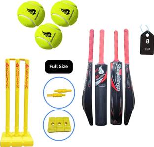 Shopeleven Plastic Bat with Stumps and 3 Tennis Balls for Practice Sessions Cricket Kit