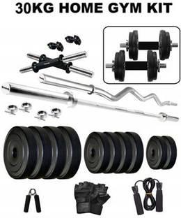 DCS Pro FITNESS 30kg PVC Weight Dumbbell Set + ACCESSORIES - BEST for HOME EXERCISE Black Weight Plate