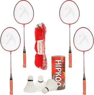 Hipkoo Guts Badminton Kit (4 Rackets, 3 Feather Shuttlecocks and Net) Badminton Kit