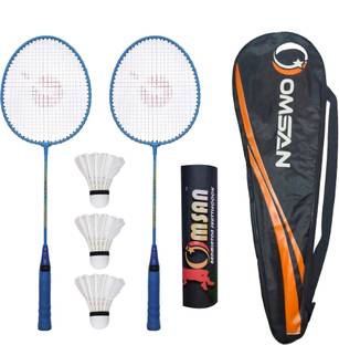 OMSAN 2 Pieces Aluminium Badminton Racket with 3 Pieces Feather Shuttles Badminton Kit
