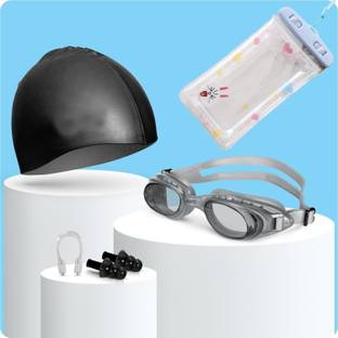 Millionminds Swimming Kit Set with Goggles, Silicon Cap, Earplugs, Nose Clip & Mobile Pouch Swimming Kit