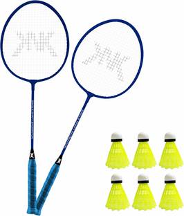 KNK Single Shaft Racket Pack Of 2 Piece With 6 Piece Plastic Shuttle Badminton Kit