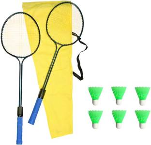 PLEXX Double-Shaft Badminton Racquet with 4 Nylon Shuttle | Durable & Lightweight | Badminton Kit