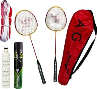 AXG NEW GOAL Thrasher Racquets Set of 2 with 10 Shuttles & Net Badminton Kit
