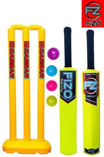 fizo PVC Cricket Kit Kids Below 8 Plastic Bat Size 3, Wickets, Bails, 4 Ball, Base Cricket Kit