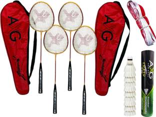AXG NEW GOAL Thrasher Racquets Set of 4 with 10 Shuttles & Net Badminton Kit