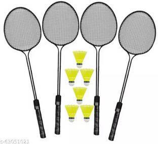 STYRKR Pro Badminton Combo- 4 Rackets with Shuttle Pack of 6 Badminton Kit