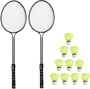 Monika Sports 2 Double Shaft Badminton Racquet With 10 Pc Nylon Shuttle Badminton Kit