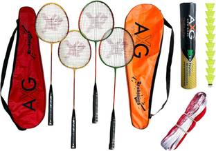 AXG NEW GOAL Thrasher Racquets Set of 4 with 10 Shuttles & Net Badminton Kit