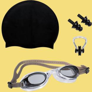 Lebami 100% Silicone Anti Fog Goggles, Cap, Earplug & Noseplug Set Swimming Kit