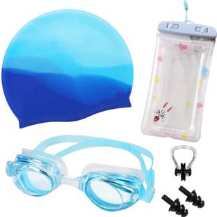 Millionminds Swimming Kit Set with Goggles, Silicon Cap, Earplugs, Nose Clip & Mobile Pouch Swimming Kit