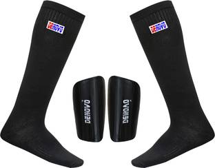 DENOVO Football Kit (One Pair Large Shin Guard + One Pair Lycra Plain Knee Length Football Socks) Football Kit