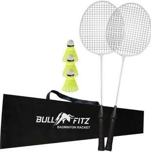 BULL FITZ Single Shaft Badminton Kit Of 2 With 3 Pc Nylon Shuttlecock Badminton Kit Badminton Kit