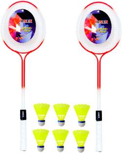 IONEX Double Shaft Multi Colour Set Of 2 Piece Badminton Racket With 3 Piece Plastic Shuttle Badminton Kit