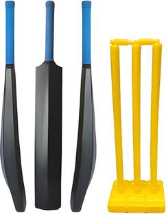 kickmixsports Cricket Combo Set PVC Plastic Bat With Plastic Stump Set 3 Stumps 2 Bails 1 Base Cricket Kit