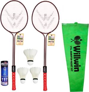 WILLWIN Super combo Pack Set of 2 Racket And 3 Feather Shuttle With Cover Badminton Kit