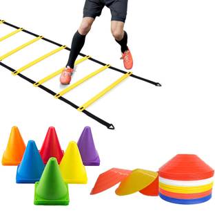CRUXFITT 6 Inch Cones Pack of 6, 10 Space Markers and 4 Meter Ladder Agility Combos Football Kit