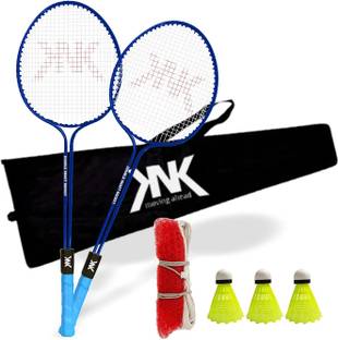 KNK Double Shaft Badminton Kit Of 2 With 3 Pc Nylon Shuttlecock With 1 Badminton Net Badminton Kit