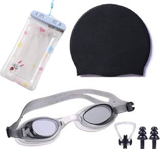 Millionminds Swimming Kit Set with Goggles, Silicon Cap, Earplugs, Nose Clip & Mobile Pouch Swimming Kit