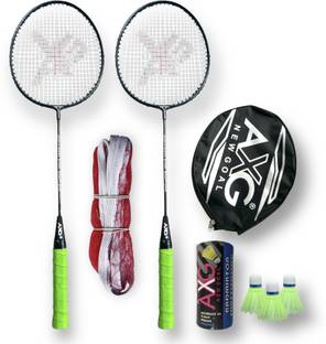 AXG NEW GOAL Scratchless A-2000 Badminton Racquets set Of 2 with 3 Plastic Shuttles and Net Badminton Kit
