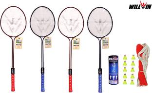 Forgesy Roxy Badmintion Set Of 4 Racquet And 10 Naylon Shuttles And Naylon Net new Badminton Kit