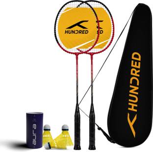 Hundred Powertek 100 (2 Strung Rackets with 1 Full Cover) & 3pc Aura Nylon Shuttlecocks Badminton Kit