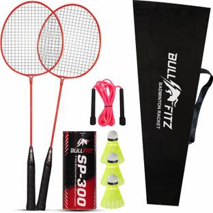 BULL FITZ Single Shaft Badminton Kit Of 2 With 3 Pc Nylon Shuttlecock , 1 skip rope Badminton Kit