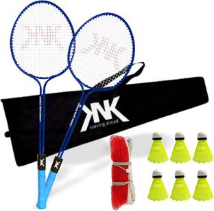 KNK Double Shaft Badminton Kit Of 2 With 6 Pc Nylon Shuttlecock With 1 Badminton Net Badminton Kit