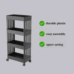 MAXTID 4 Layer Black Compartment Storage Organizer Home/Parlour and Storage Solution Plastic Kitchen Trolley