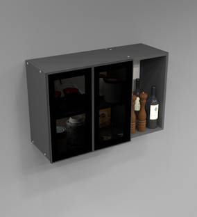 SPECIALITY PANELS Aluminium Profile 2 Grey Tinted Glass handless with 3 Shelfs, French cleat Engineered Wood Crockery Cabinet