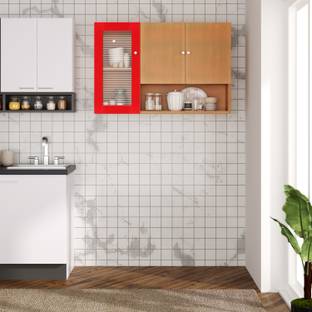 CuteKitchen CK 90959 Red Hrishikesh Engineered Wood Kitchen Cabinet