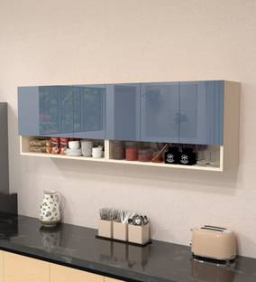 SPECIALITY PANELS 6 Door Mirror glossy triple layer UV resistant handless shutter, Organizer Shelf Engineered Wood Crockery Cabinet