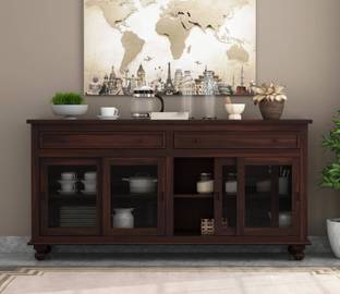 BAGARI ARTS Solid Sheesham Wood Kitchen Storage Cabinet | Multi-Shelf Unit for Crockery Solid Wood Kitchen Cabinet