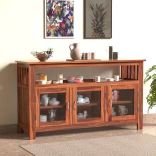 Krishna Wood Decor Solid Sheesham Wood Kitchen Cabinet With Multiple Shelves For Kitchen/ Storage | Solid Wood Kitchen Cabinet