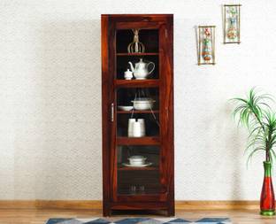 Woodefly Sheesham Wooden Crockery Cabinets with Glass Door | Showcase Almirah Solid Wood Crockery Cabinet